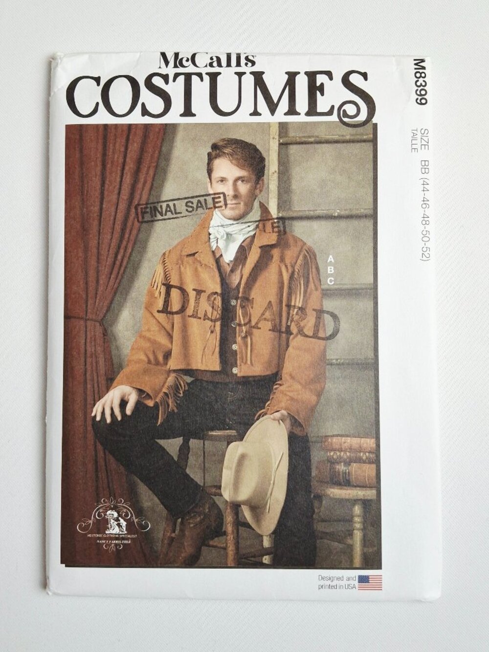 McCall's 8399 Sz Men 44-52 Cowboy Fringe Jacket Vest Ascot Costume Pattern Uncut